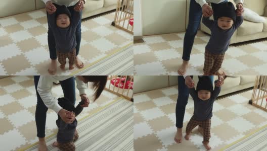 亚洲婴儿练习走路的肖像高清在线视频素材下载
