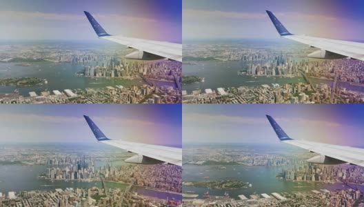 从降落飞机上看到的曼哈顿下城鸟瞰图高清在线视频素材下载