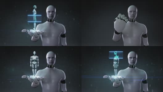 机器人张开手掌，机器人内部人体骨骼结构。生物技术。高清在线视频素材下载