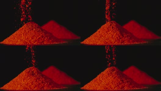 慢镜头:红辣椒粉倒在桌子上-特写高清在线视频素材下载