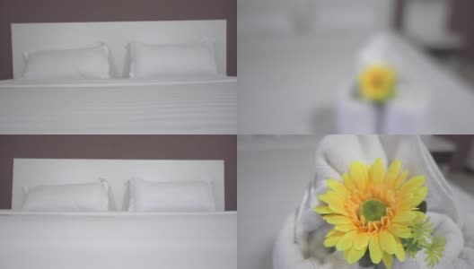 花在白色床手持拍摄高清在线视频素材下载
