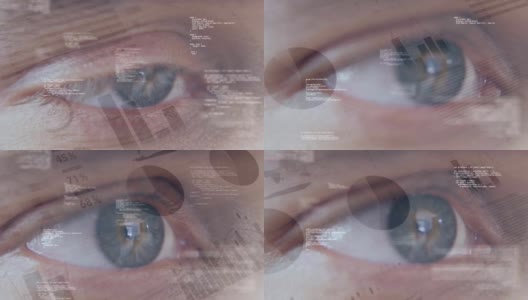 蓝色的眼睛被代码和金融数据的动画包围着高清在线视频素材下载
