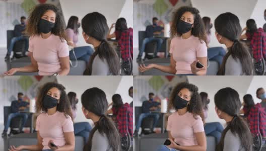 学生中心里的大学生戴着口罩高清在线视频素材下载