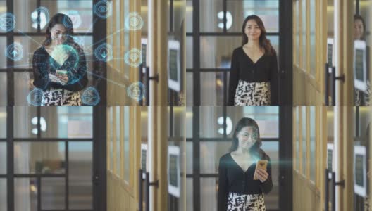 亚洲华人打开智能手机进行人脸识别和上网高清在线视频素材下载