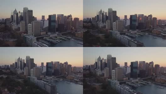 美丽的空中城市天际线在黎明的早晨高清在线视频素材下载