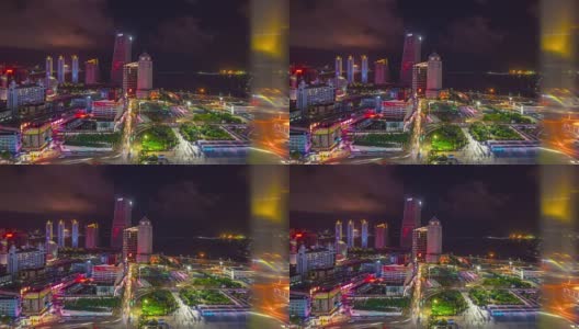 夜光照亮珠海市拱北口岸入口广场屋顶反射全景4k时间流逝中国高清在线视频素材下载