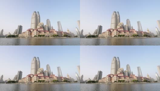 现代化的建筑在市中心的水边高清在线视频素材下载