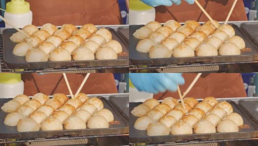 日本最受欢迎的美味小吃章鱼烧的烹饪过程高清在线视频素材下载