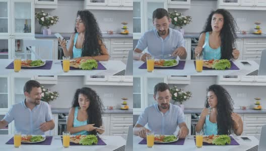 一对夫妇在吃早饭时吵架高清在线视频素材下载