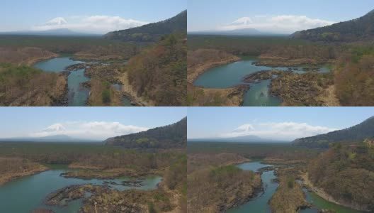 富士山从正二湖与蓝天，日本富士。航拍视频高清在线视频素材下载