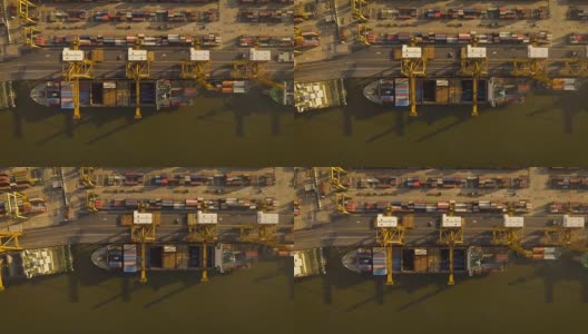 航拍海港，国际货运港口和集装箱堆场俯视图高清在线视频素材下载
