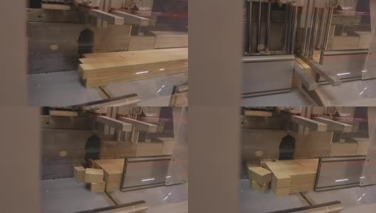 工业室内，锯一木块，锯一木块，木托盘块切割机木托盘制造机木托盘锯现代机床锯木梁，特写高清在线视频素材下载