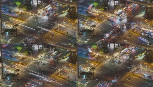 建筑街道与交通夜晚的延时空中，台北市景高清在线视频素材下载