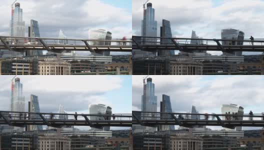 伦敦千禧人行桥和金融中心时间流逝视频高清在线视频素材下载