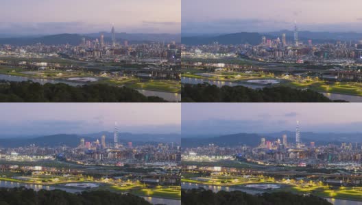 日落时分的4K台北城市天际线高清在线视频素材下载