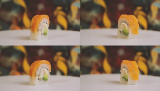 一份寿司-亚洲美食-盘子与底部旋转180度高清在线视频素材下载