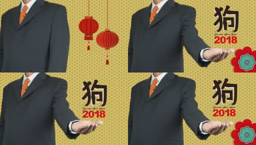 2018年中国新年主题:金色背景上的中文字母高清在线视频素材下载