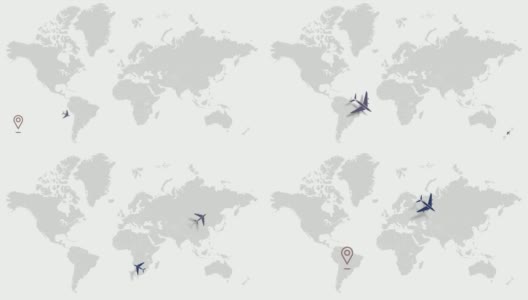 在大陆的背景动画飞行飞机。国际航班和航空运输。民航的一天。毛圈的视频高清在线视频素材下载