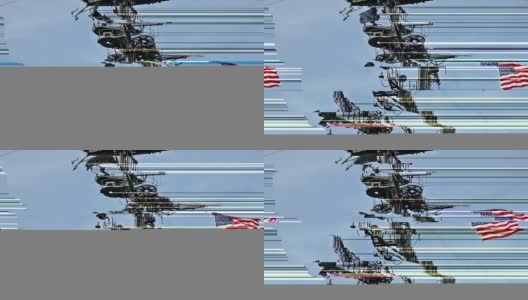 美国国旗和天线在航母控制塔上高清在线视频素材下载