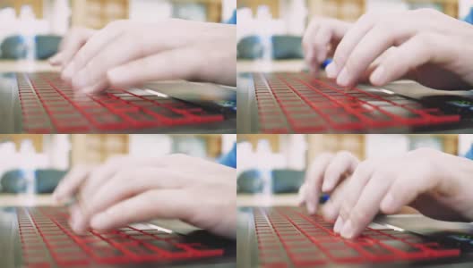 手在笔记本电脑键盘上打字，特写高清在线视频素材下载