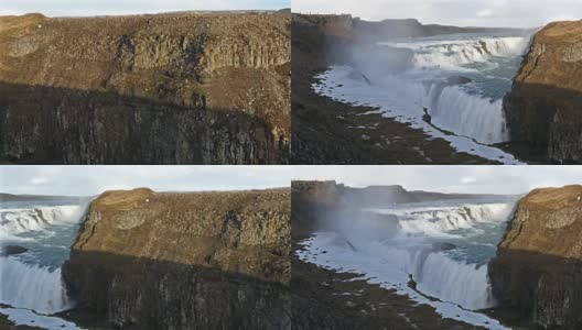 淘金镜头:冰岛冬季的金色瀑布高清在线视频素材下载