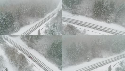 冰雪覆盖的道路穿过冬天的森林高清在线视频素材下载