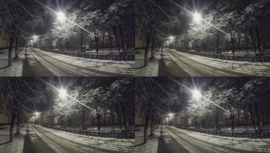 下雪的夜晚在城市的小巷里高清在线视频素材下载