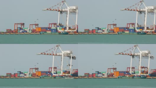 集装箱货物在利姆查邦工业海港和货轮中转期间货物高清在线视频素材下载