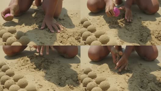 孩子们在海滩上玩沙子高清在线视频素材下载