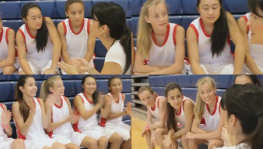 高中女子篮球队教练给球队演讲高清在线视频素材下载
