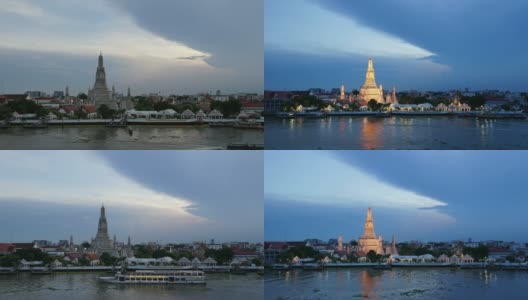 时间流逝，美丽的日落Wat Arun temple湄南河，风景泰国曼谷高清在线视频素材下载