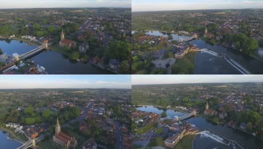 鸟瞰图美丽的小镇马洛在英国日出高清在线视频素材下载