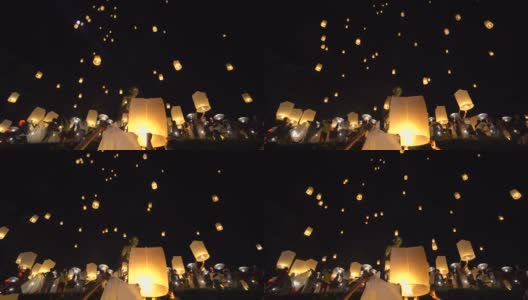 在泰国北部的兰汶，水灯节推出了浮灯笼高清在线视频素材下载