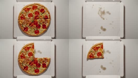 顺时针:从白盒子里吃下一整圈的大披萨高清在线视频素材下载