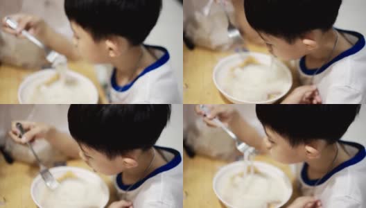 亚洲男孩吃面条高清在线视频素材下载