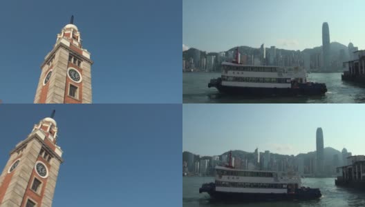 香港尖沙咀钟楼日景，维多利亚港高清在线视频素材下载