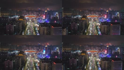 夜间珠海交通道路边境口岸澳门城市景观航拍全景4k中国高清在线视频素材下载