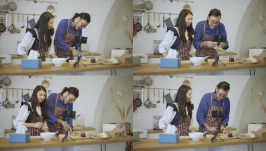 亚洲夫妇视频直播在厨房做三明治高清在线视频素材下载