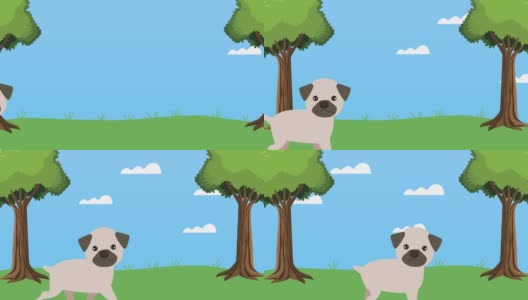 哈巴狗在公园动画吉祥物高清在线视频素材下载
