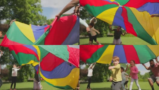 幼儿园降落伞时间高清在线视频素材下载