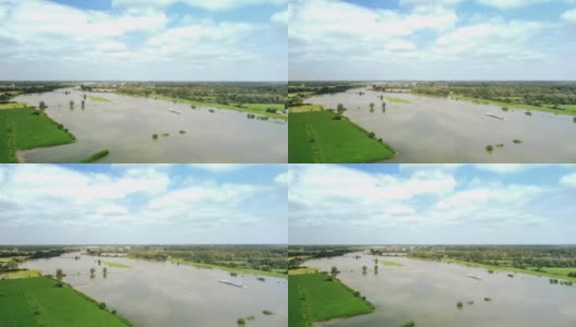 兹沃勒市附近的伊塞尔河泛滥平原上的高水位高清在线视频素材下载