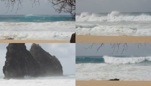 费尔南多-迪诺罗尼亚群岛Cacimba do Padre海滩的海浪高清在线视频素材下载