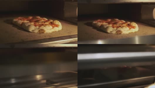 比萨烤箱。面团和番茄。关闭烤箱。脆皮。高清在线视频素材下载
