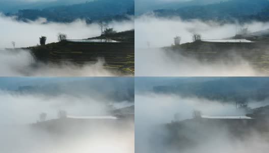 梯田在强风和云雾中高清在线视频素材下载