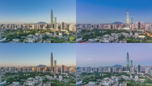 全景天际线，建筑和交通在深圳从白天到晚上，时间流逝。高清在线视频素材下载