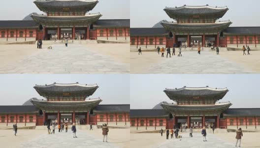 时光流逝——韩国京福宫拥挤的人群高清在线视频素材下载
