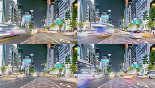 首尔市中心夜间的交通状况。间隔拍摄高清在线视频素材下载
