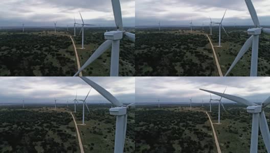 非常接近远离风力涡轮机排在西德克萨斯州高清在线视频素材下载