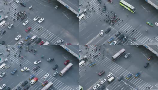 T/L MS HA TD鸟瞰图穿过街道的人群/北京，中国高清在线视频素材下载