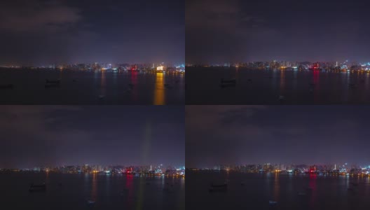 夜晚时间照亮三亚市海湾酒店屋顶全景4k时间推移海南岛中国高清在线视频素材下载